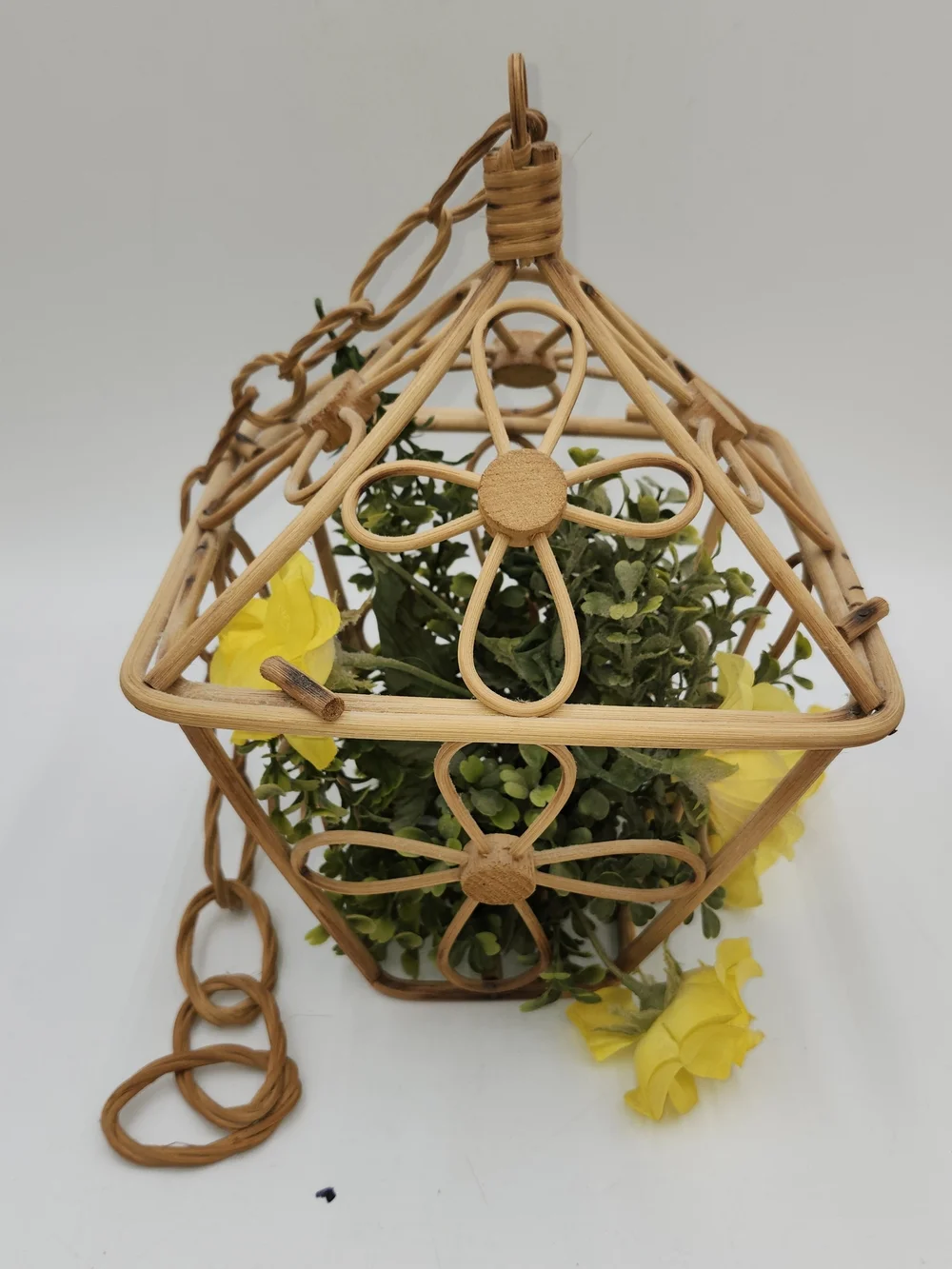 Vintage CANE Hanging bird cage planter rattan flower pot decor BOHO